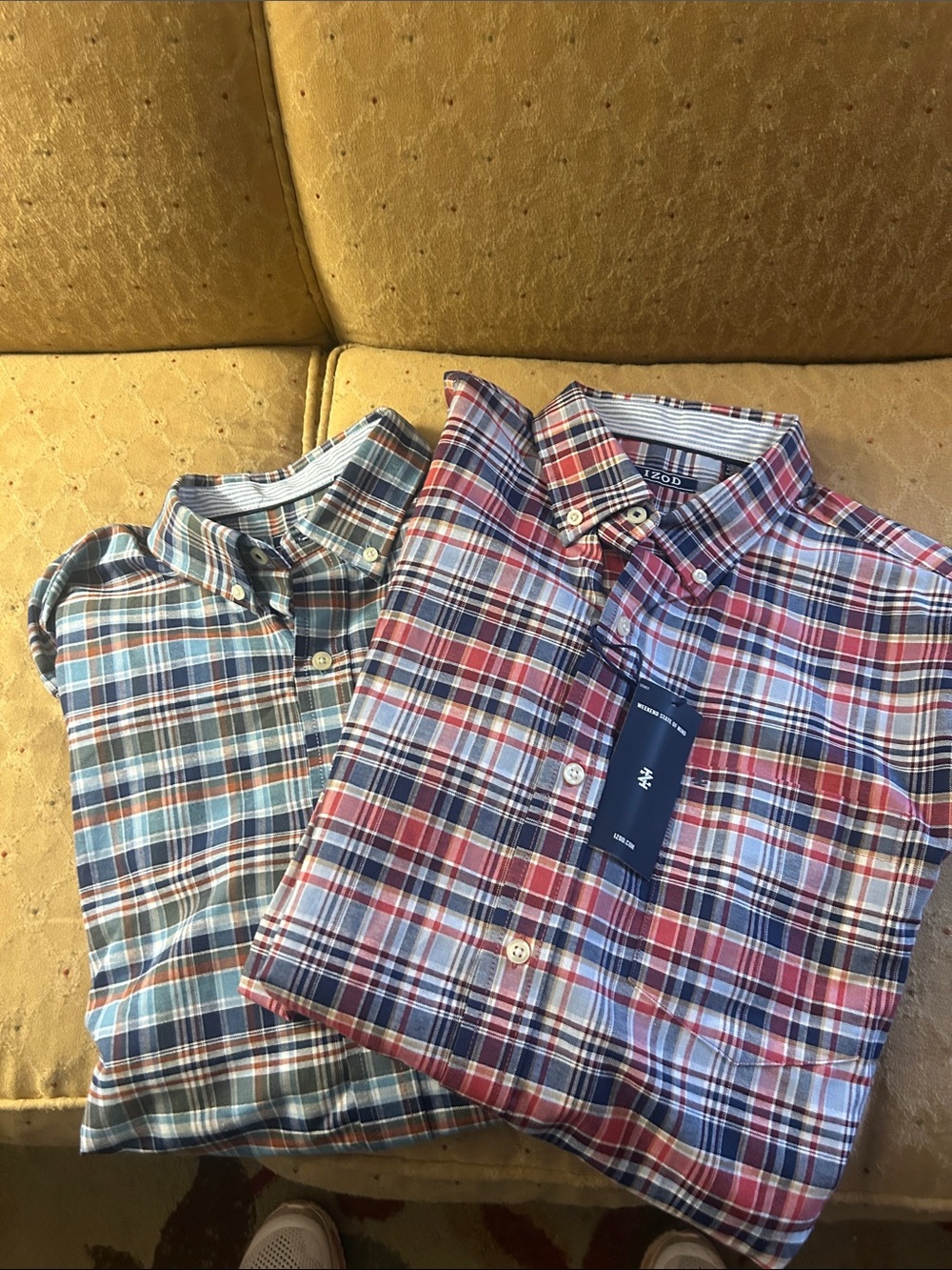 2 IZOD Men's Red Plaid Button-Down Shirt